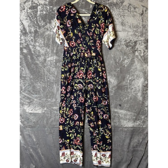 Available by Angela Fashion Romper Jumpsuit Small Navy Floral Short Sleeve‎ - Picture 1 of 12
